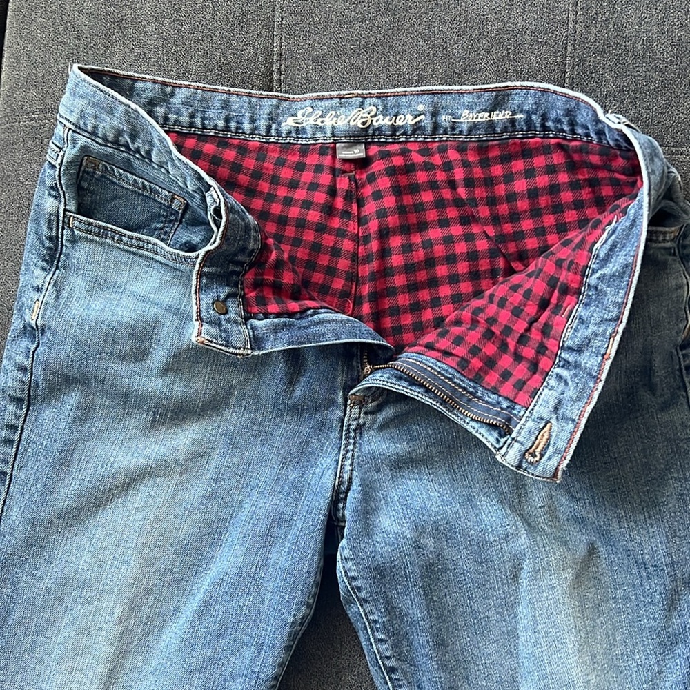 Eddie Bauer Women's Boyfriend Flannel-Lined Jeans so warm and soft